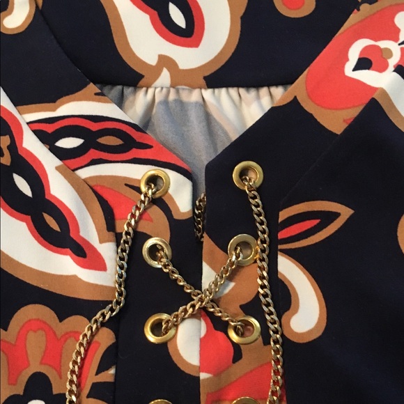 Abstract Navy and Orange dress. Chain tie up. - Picture 3 of 4